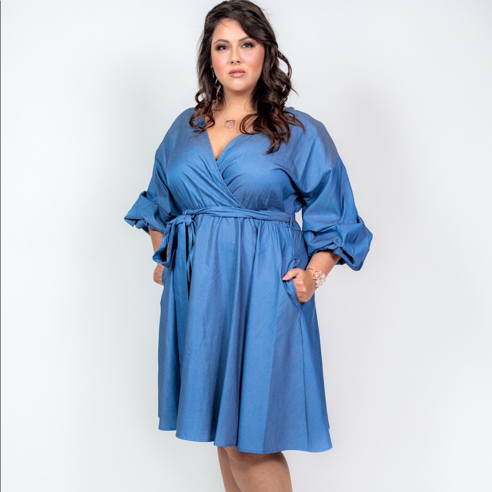 Plus Size ‘Sunday’ Denim Chambray Dress - Picture 2 of 8